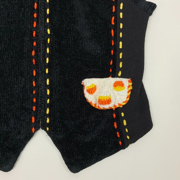 Vintage The Collective Works of Berek 2 Black Halloween Beaded Vest Sz M - Picture 3 of 16